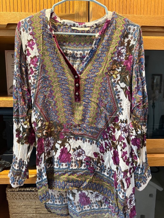 Soft Surroundings Tops - Soft Surroundings Paloma Velvet-Trim Floral Tunic, Extra Small